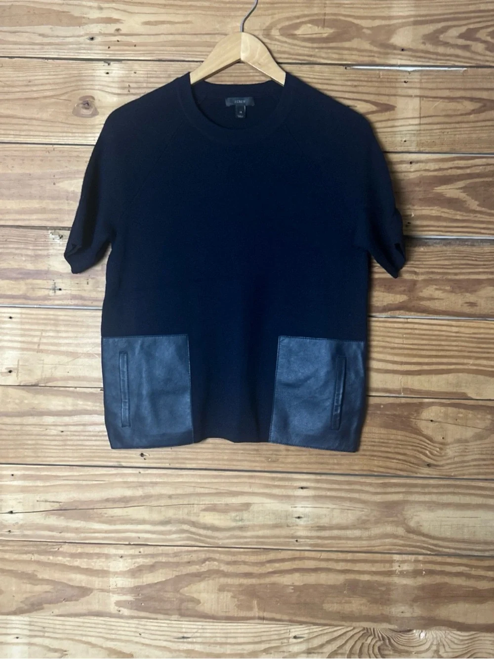 J. Crew navy Marino wool women’s sweater with leather pockets